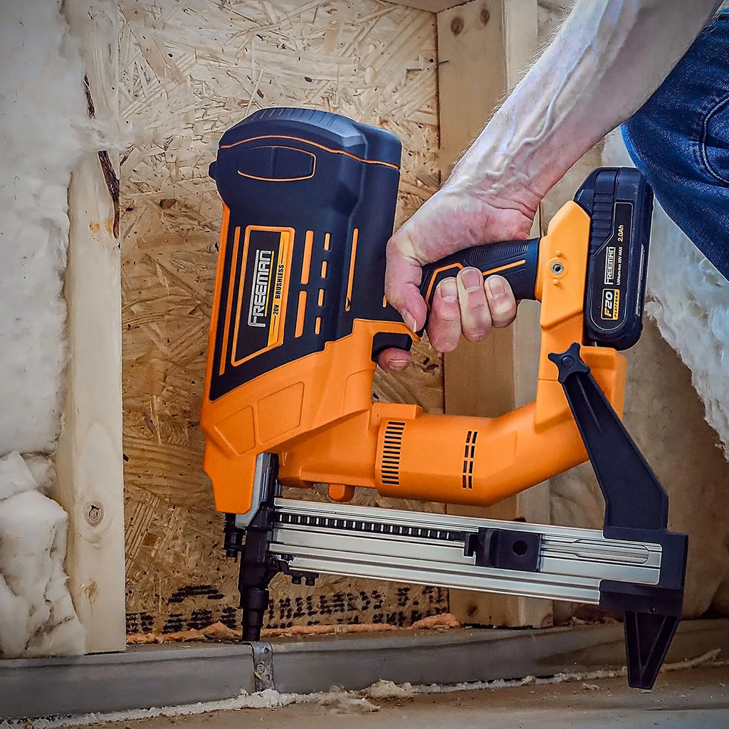Freeman PE20VCSPN40 20 Volt Cordless and Brushless 1-1/2" Concrete Nailer Kit with Lithium Ion Battery, Charger, and Case -C 750 Shots per Charge