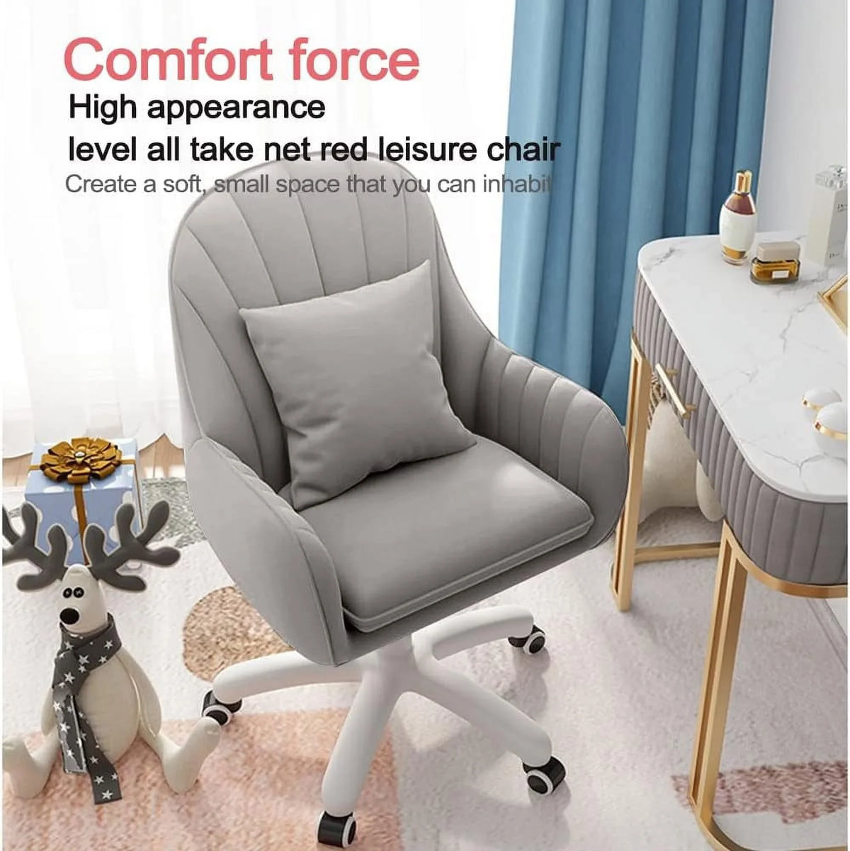 2026 NewHome Office Chair Computer Chair with Mid-Back Upholstered Modern Tufted Computer Task Chair Swivel Height Adjustable Velvet Accent Chair."White"
