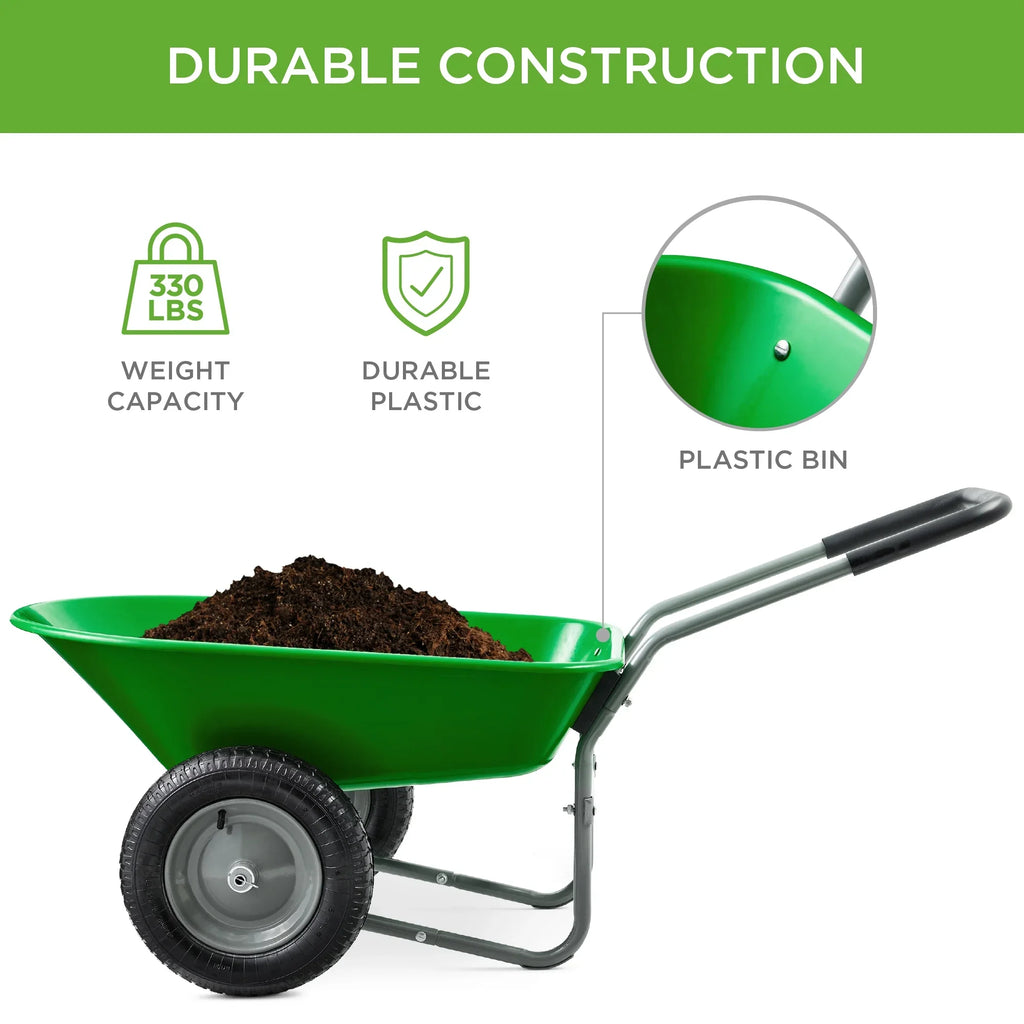 2026 NewBest Choice Products Dual-Wheel Home Wheelbarrow Yard Garden Cart for Lawn, Construction - Green