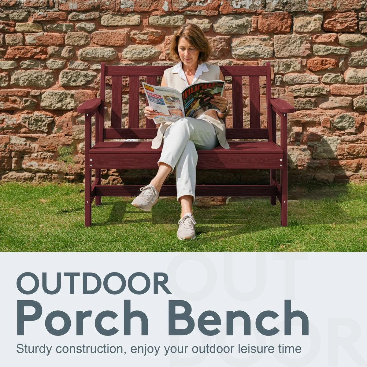 2026 NewSERWALL Outdoor Bench for 2-Person, Weather-Resistant HDPE with Aluminum Reinforcement, Supports 660 lbs, Comfortable Seating for Patio, Garden, and Porch, Black