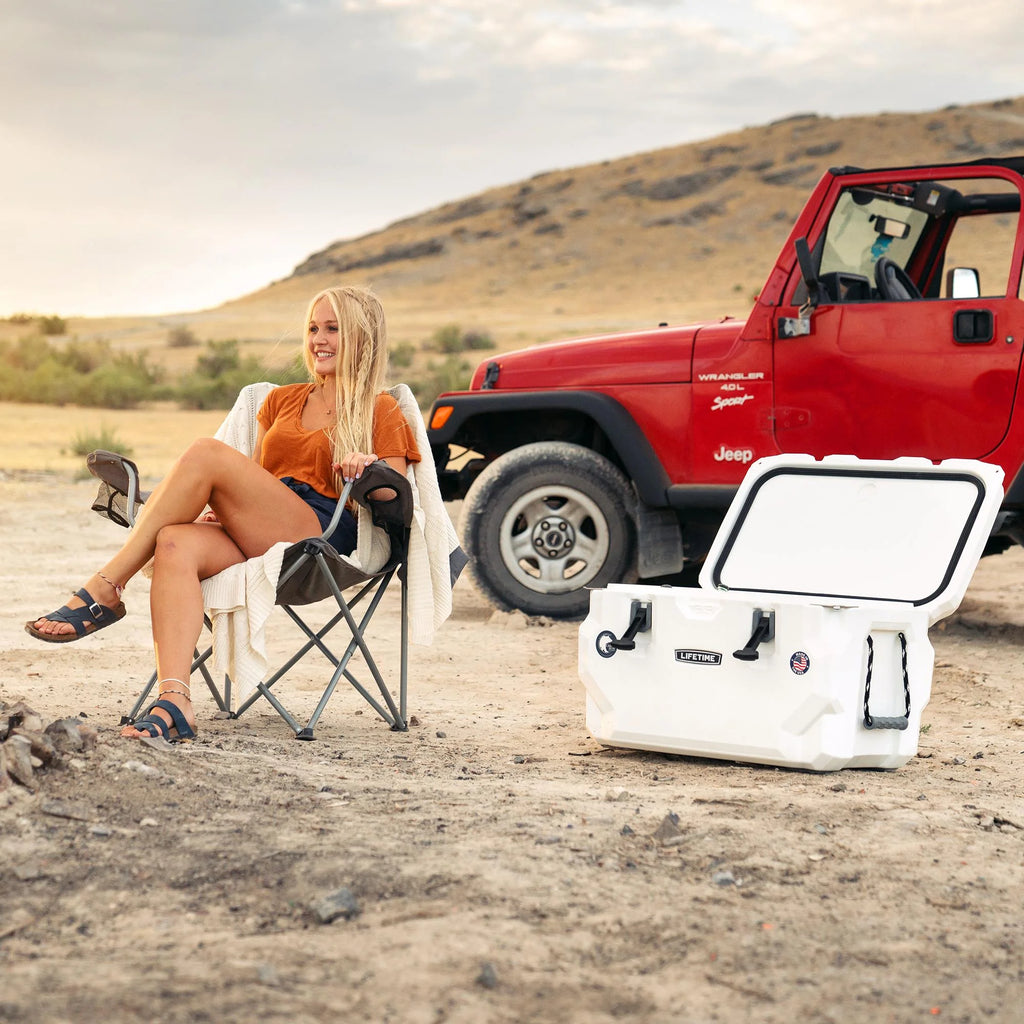 Lifetime 65 qt Bear-Resistant Camping Cooler, Premium High Performance, Ice Retention, Hard Cooler, 75 Can Capacity, Arctic White (90997)