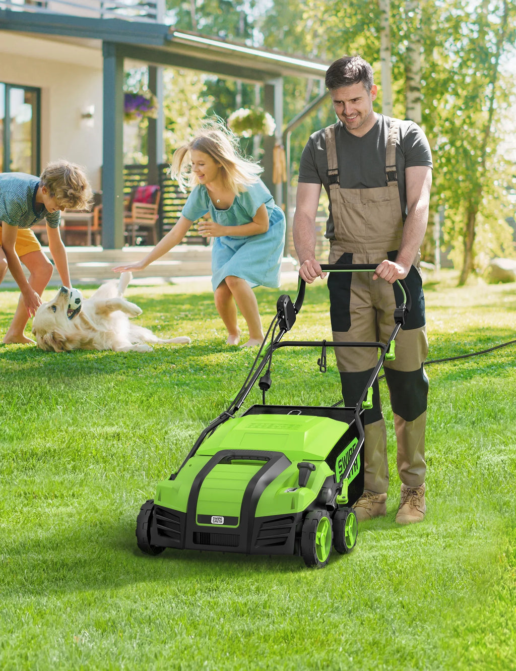 2026 NewSWIPESMITH 16" 15 Amp Electric Dethatcher Scarifier, Lawn with 5-Position Depth Adjustment, 14.5 Gal Removable Thatch Collection Bag, Quick-Fold, Keeps Health