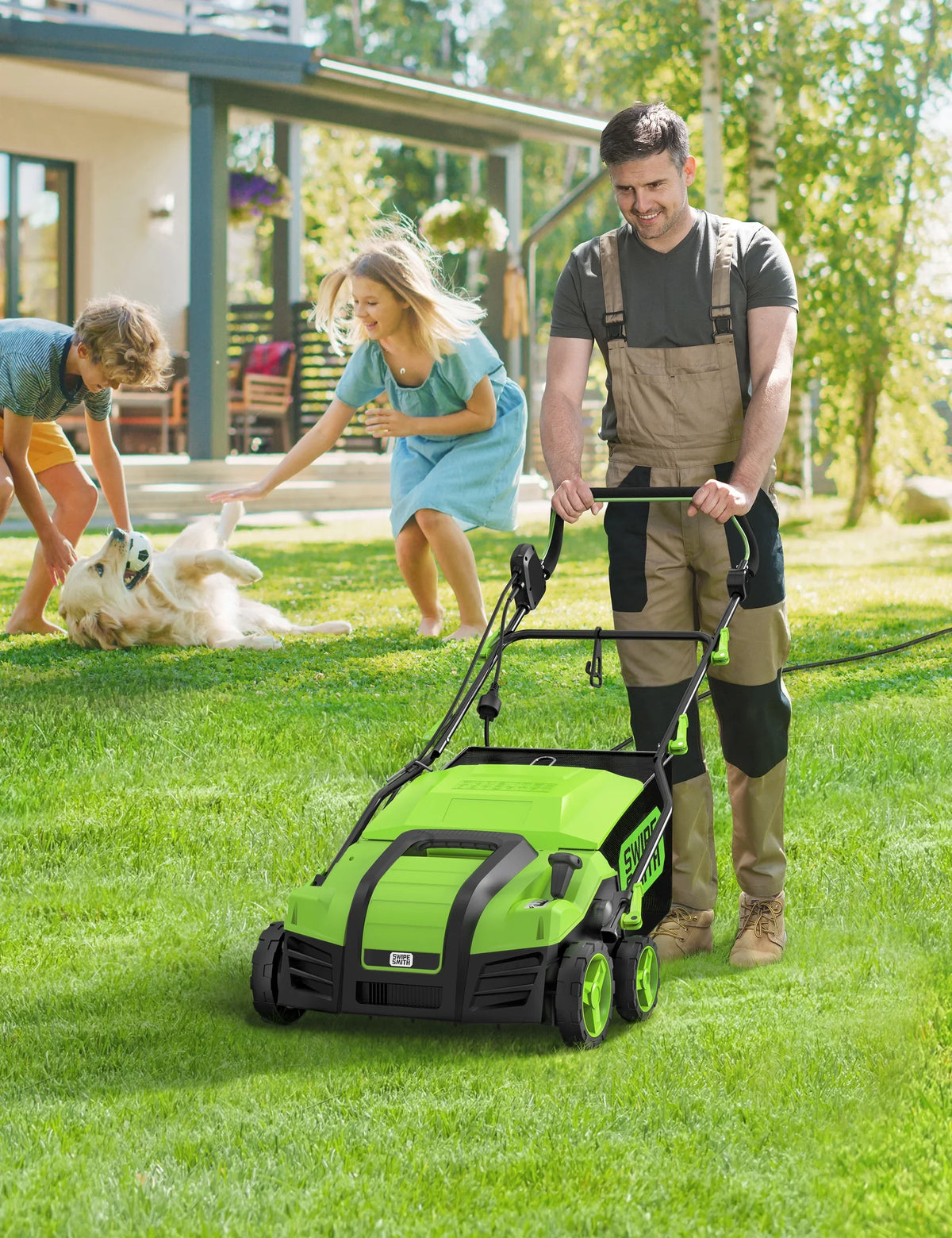 2026 NewSWIPESMITH 16" 15 Amp Electric Dethatcher Scarifier, Lawn with 5-Position Depth Adjustment, 14.5 Gal Removable Thatch Collection Bag, Quick-Fold, Keeps Health