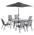 2026 New8-Piece Outdoor Dining Set with Umbrella, Patio Table and Chairs, Fast-Dry Fabric, 6 Chairs, Grey