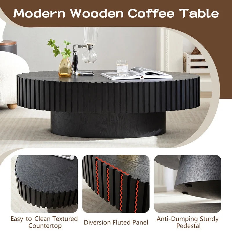 2026 NewFFH 43.7 inch Oval Coffee Table for Living Room,Handcraft Rustic Corner Coffee Table Nature Wood Relief Sturdy Pedestal for Apartmen,Side Table Centre Table,Nature Wood