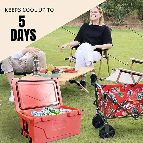 Portable Cooler 65 Quart Ultra-Light Wheeled Hard Cooler Insulated Portable Ice Chest Box with Wheels, Large Leakproof Camping Cooler for Beach, Camping, Picnic, Fishing, Boat, Barbecue