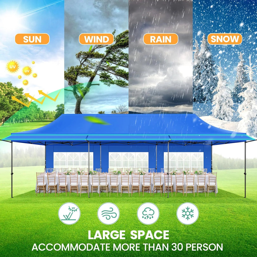 COBIZI 10x20 Pop Up Canopy Heavy Duty Party Tent with Removable Awning and Sidewalls,Easy Up Outdoor Wedding Canopy,Gazebo All Season Windproof&Waterproof with Roller Bag UPF 50+,Black