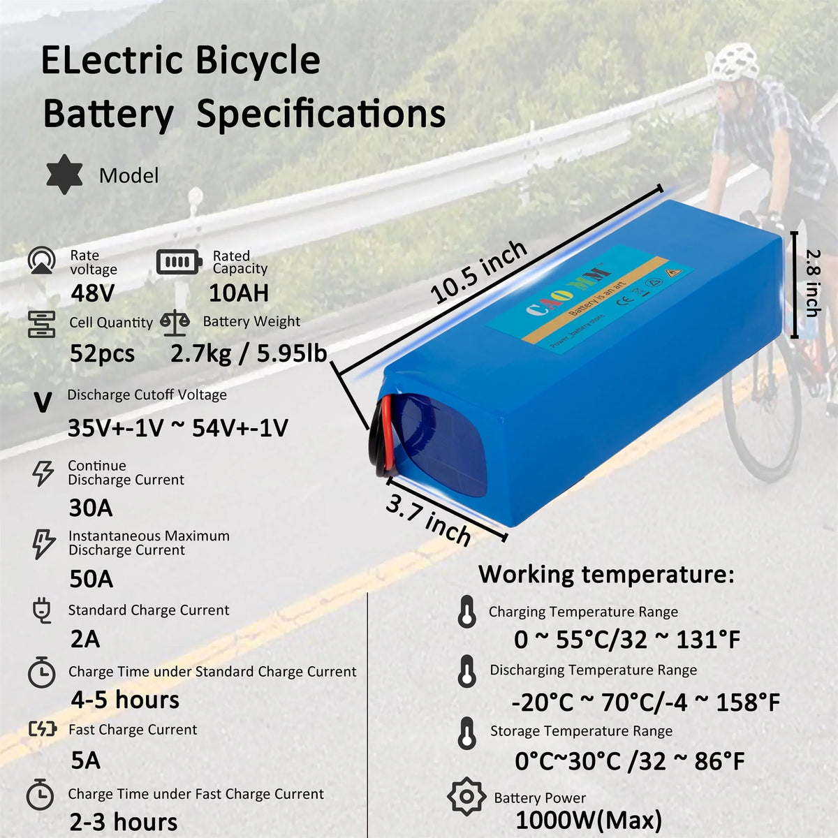 1PC 48V 10Ah Ebike Battery Without Charger Set 48V Lithium Battery for 1000W Electric Bike Tricycle
