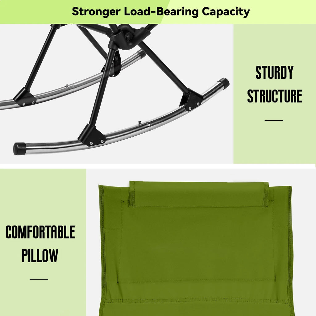 Camping Chair, VECUKTY High Back Rocking Chair 240 lbs Capacity, Heavy Duty Compact Outdoor Portable Folding Rocker Chair for Camping Hiking Gardening Travel Beach Picnic,Green