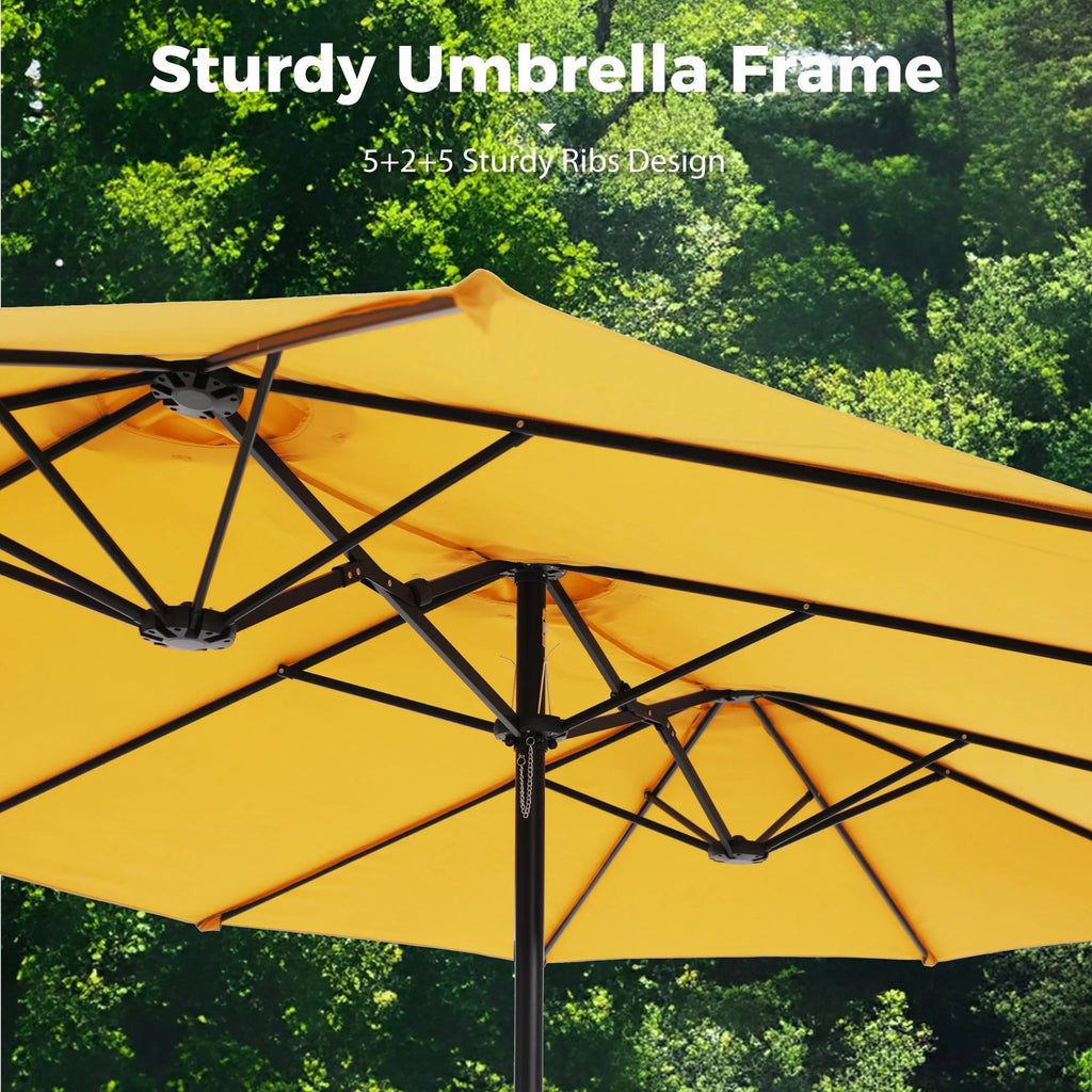 2026 NewAlpha Joy 15ft Outdoor Patio Umbrella Extra-Large Double-Sided Garden Umbrella with Crank Handle and Base - Smoky Gray