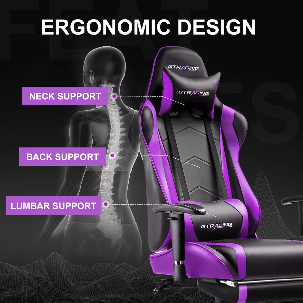 2026 NewGTRACING Gaming Chair, Ergonomic Office Desk Chair with Lumbar Support, PU Leather, Footrest & Adjustable Headrest, Red