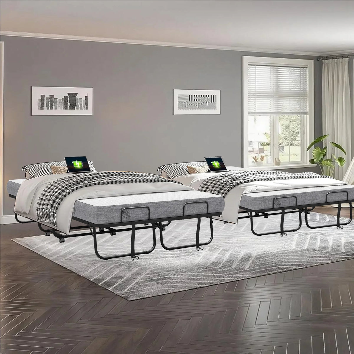 2026 NewFolding Bed with Mattress 75" x 31" Cot Size Folded Bed, Rollaway Guest Bed Portable Foldable Extra Bed for Adults Daybed with 5" Memory Foam Mattress Space-Saving Sturdy Metal Grid Frame