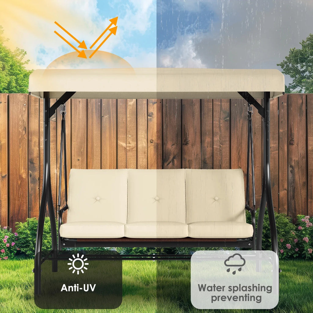 2026 NewArlopu 3 Person Porch Swing Outdoor Converting Canopy Swing Glider with Canopy