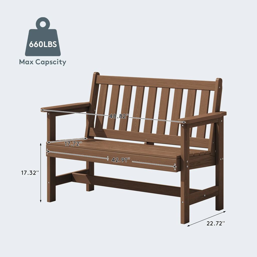 2026 NewSERWALL Outdoor Bench for 2-Person, Weather-Resistant HDPE with Aluminum Reinforcement, Supports 660 lbs, Comfortable Seating for Patio, Garden, and Porch, Black