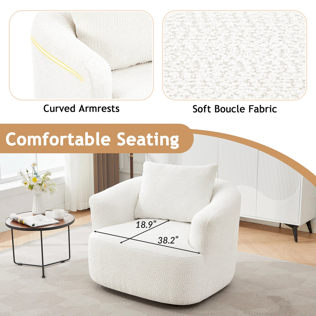 Harper & Bright Designs 360- Swivel Accent Chair, Barrel Chair Swivel Upholstered Sofa Chair with Cushion for Living Room Office, Beige