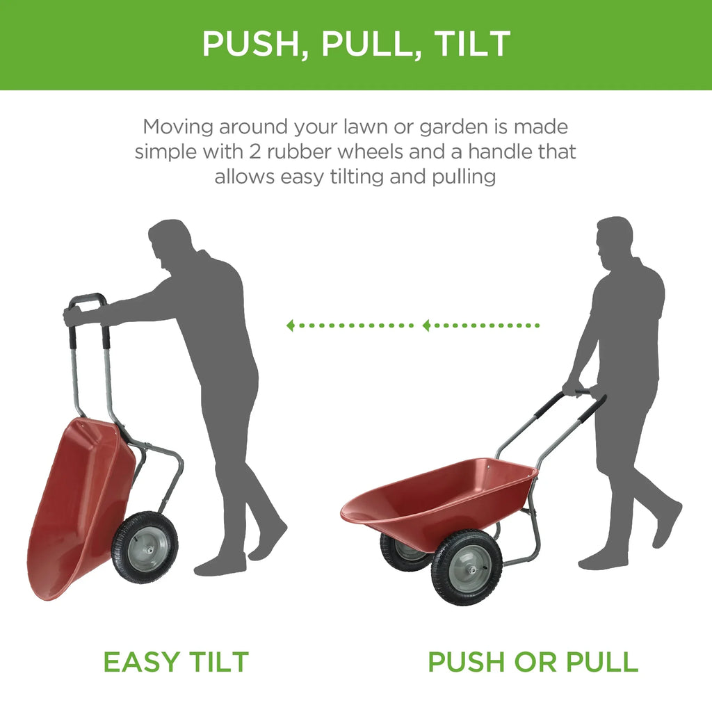 2026 NewBest Choice Products Dual-Wheel Home Wheelbarrow Yard Garden Cart for Lawn, Construction - Green