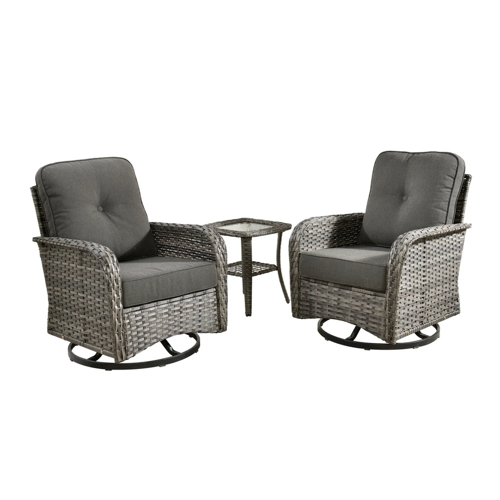 2026 NewOvios 5 Pieces Outdoor Patio Furniture Set High Back All Weather Wicker Conversation Set with Swivel Chairs & Coffee Table, Dark Gray