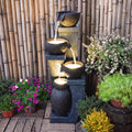 2026 New37.4" H Outdoor Water Fountain with 4 Crocks, Modern LED Lighted Garden Floor Fountain for Patios and Yards – Durable Resin Water Feature with Cascading Waterfall Design for Indoor/Outdoor Decor