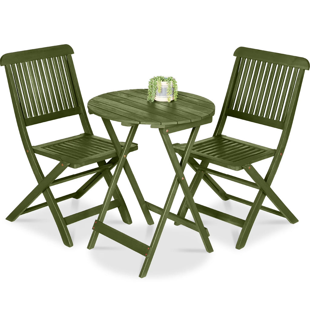 2026 NewBest Choice Products 3-Piece Acacia Wood Bistro Set, Folding Patio Furniture w/ 2 Chairs, Table - Natural