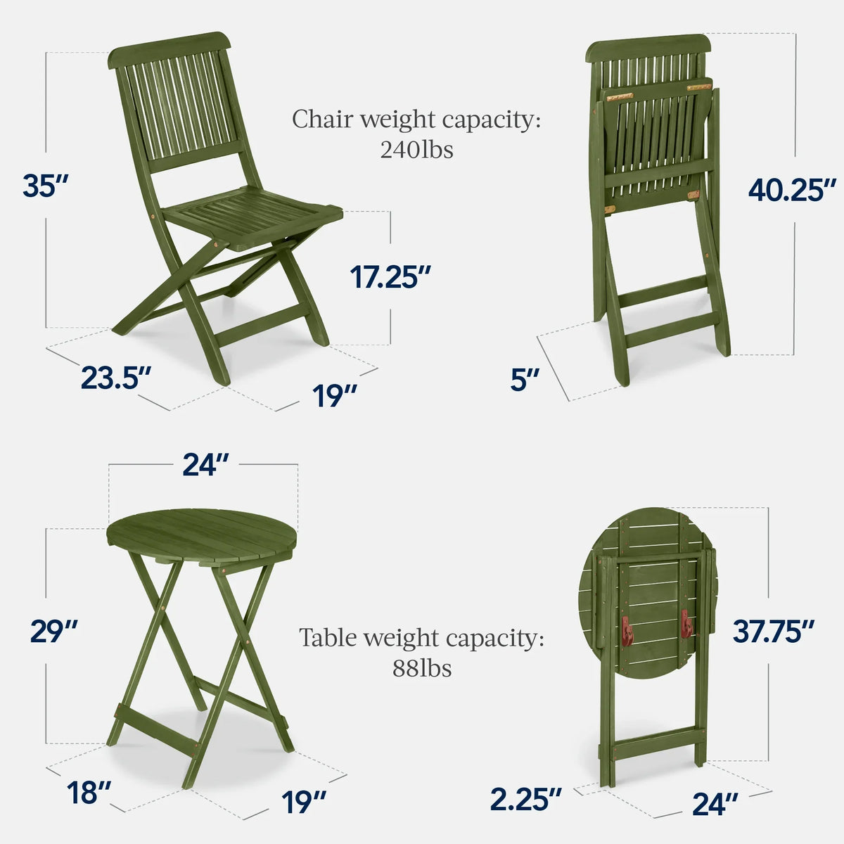 2026 NewBest Choice Products 3-Piece Acacia Wood Bistro Set, Folding Patio Furniture w/ 2 Chairs, Table - Natural