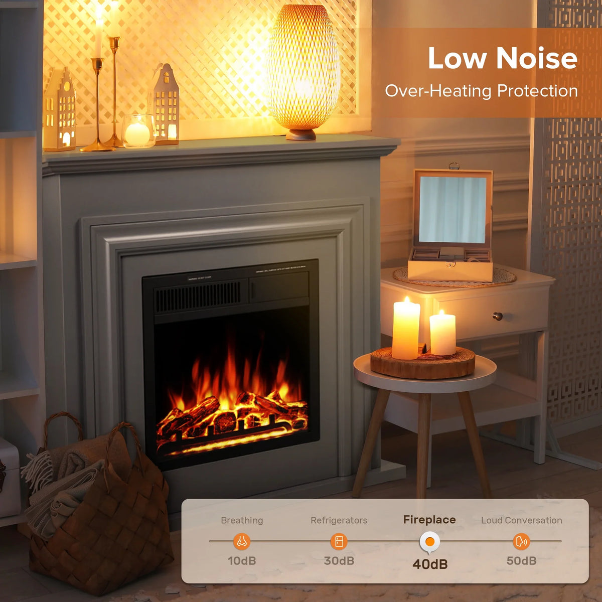 2026 NewKISSAIR Electric Fireplace Mantel Wooden Surround Firebox, Free Standing Fireplace, with Remote Control, Adjustable LED Flame, 750W/1500W -White