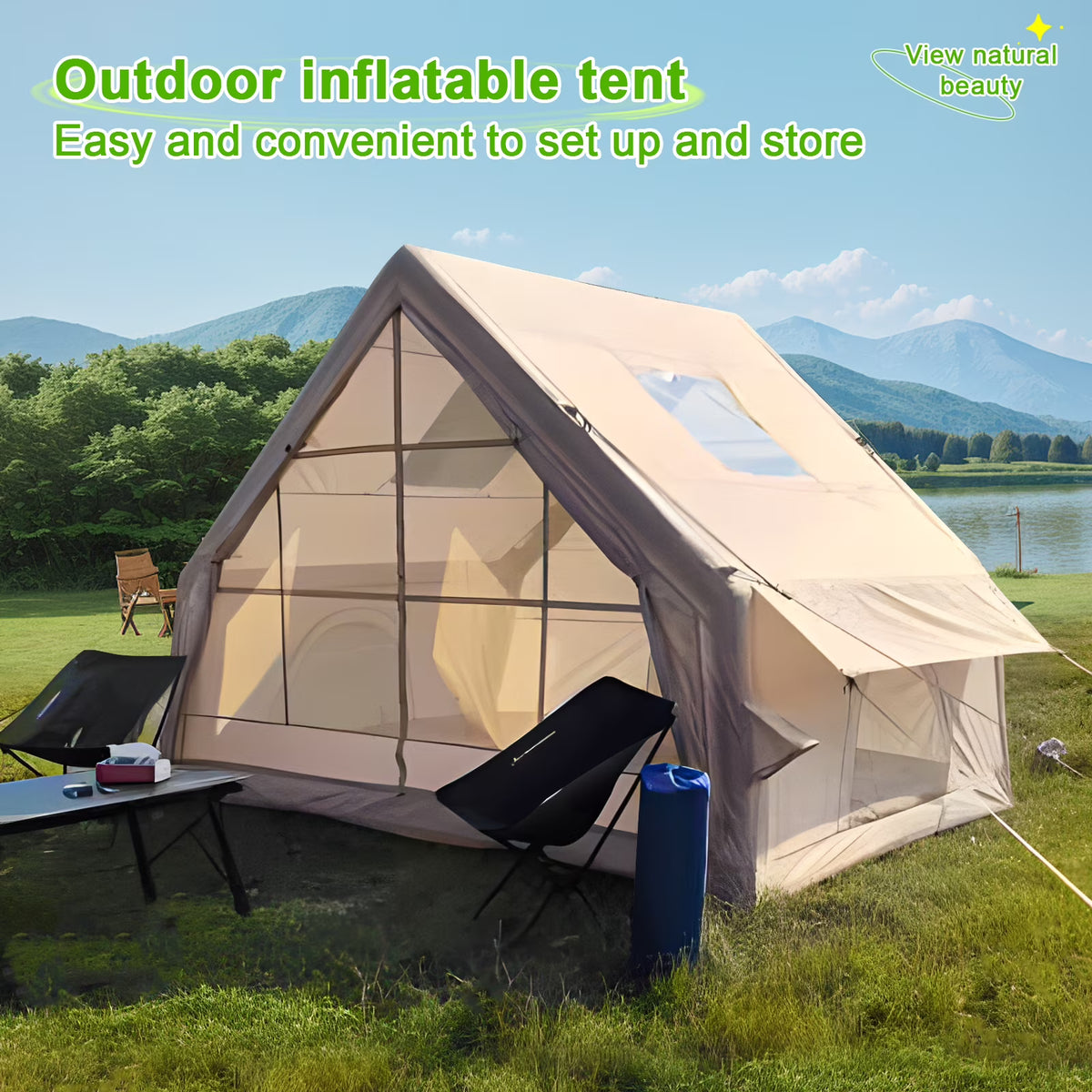 Inflatable Tent for Camping,1-6 Person Blow-up Air Tent,Easy Setup Waterproof Windproof Cabin Tent,4 Seasons Family Glamping Tent House