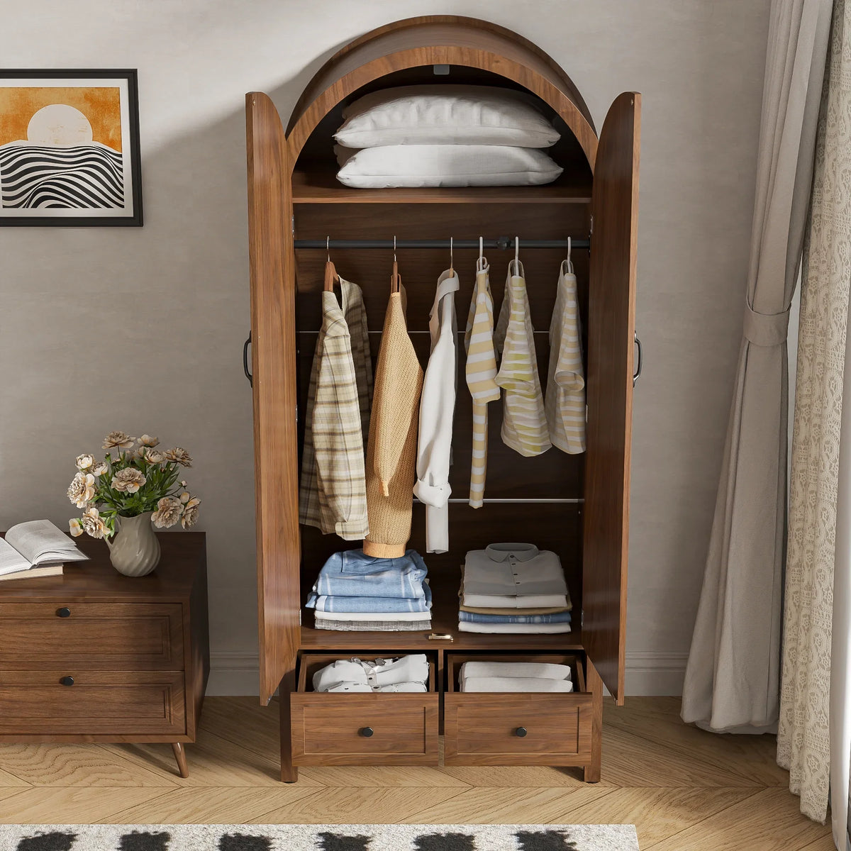2026 NewArmoire Wardrobe Closet, Bedroom Armoire with Drawers, Wood Wardrobe Storage Cabinets