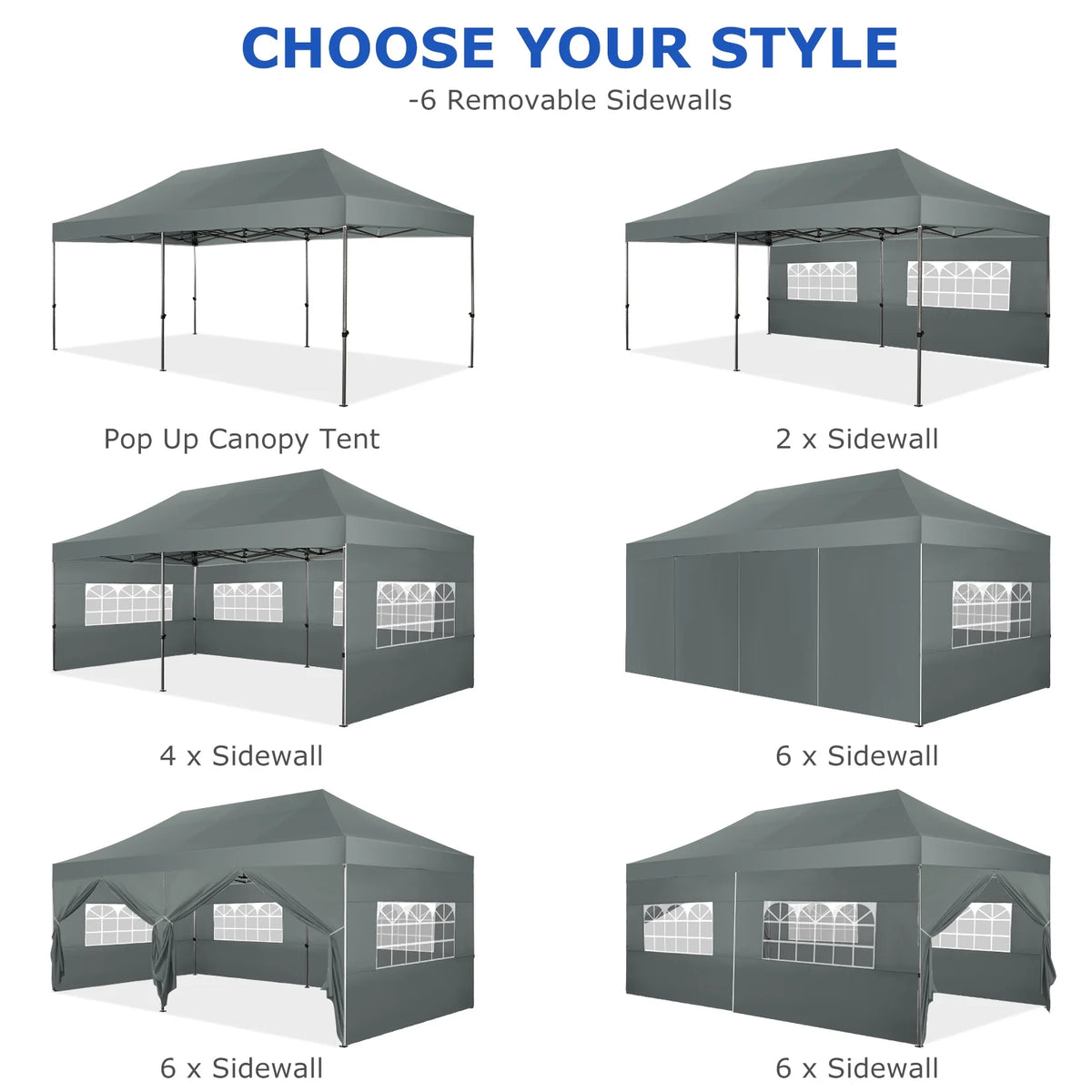 SANOPY 10'x20' Pop Up Canopy Waterproof Folding Tent Outdoor Easy Set-up Instant Tent Heavy Duty Commercial Wedding Party Shelter with 6 Removable Sidewalls, 4 Sandbags, Roller Bag, Black