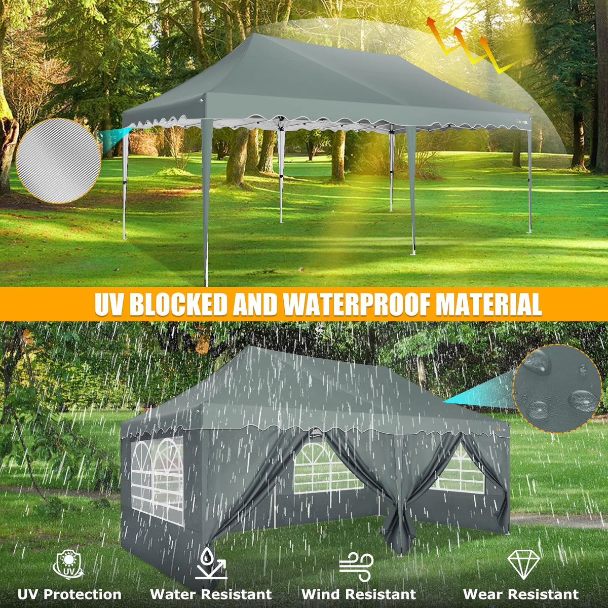 COBIZI 10X20 Pop up Canopy Tent with 6 Removable Side Walls Heavy Duty,Waterproof Adjustable Outdoor Event Party tent Parties,Commercial Instant Portable,Weddings,Camping,with Wheeled Bag,Gray