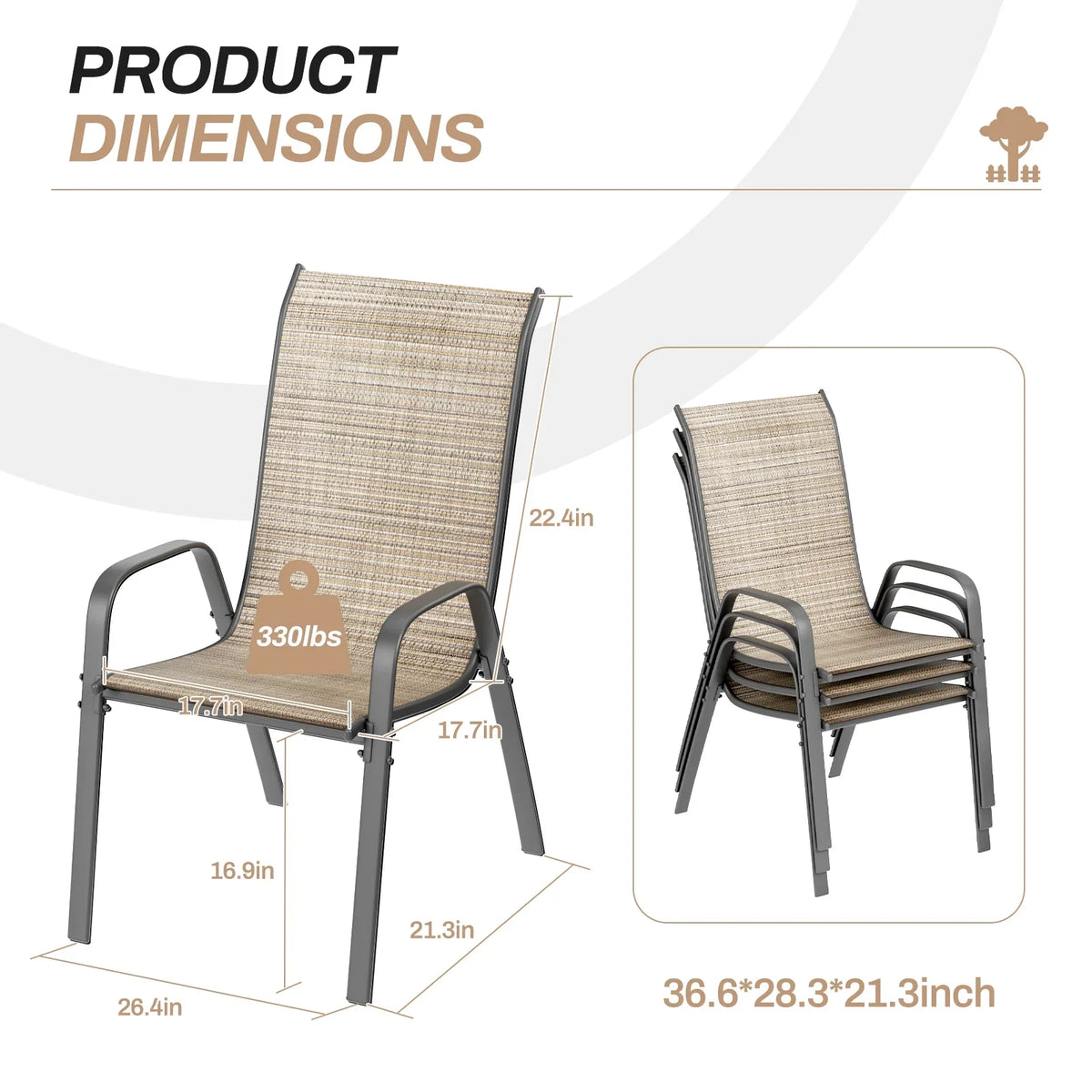 2026 NewPirecart Set of 4 Patio Dining Chairs, Textilene Outdoor Stacking Chairs for Poolside, Backyard, Garden
