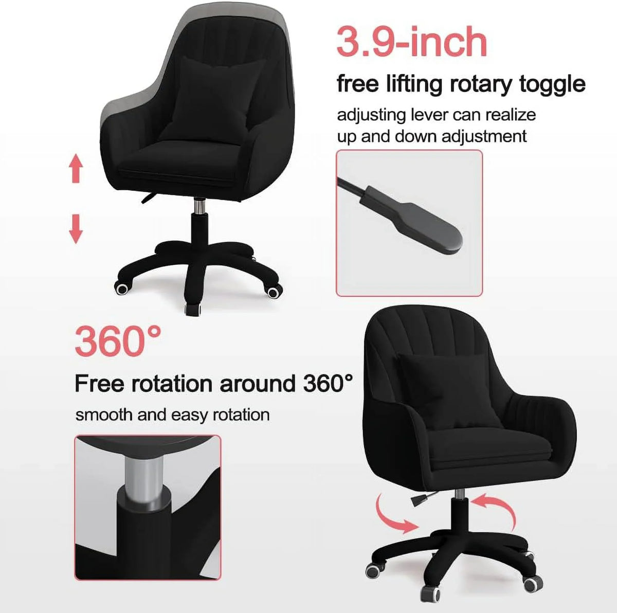 2026 NewHome Office Chair Computer Chair with Mid-Back Upholstered Modern Tufted Computer Task Chair Swivel Height Adjustable Velvet Accent Chair."White"
