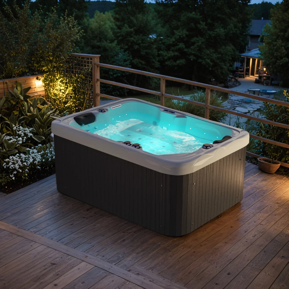 2026 NewPatiowell 2 Person Home Spa Hot Tub for Outdoor, with 41pcs Massage Jets, LED lighting, Built-In Water Purification System, 900L, Black
