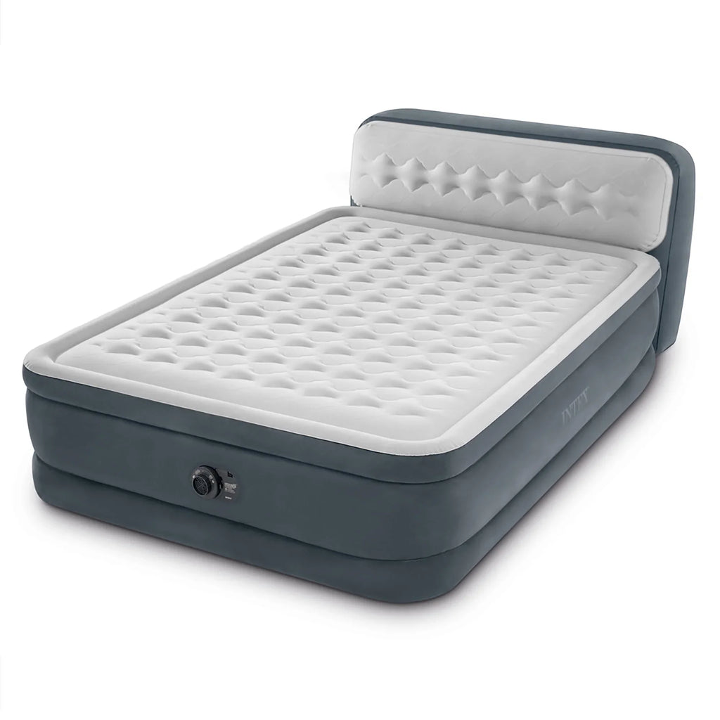 2026 NewIntex: Dura-Beam Deluxe: Ultra Plush Headboard Airbed - Queen - Gray, 18" Inflatable Mattress, Built-In Pump, Fiber-Tech, Carry Bag, 600lb Cap 64447ED