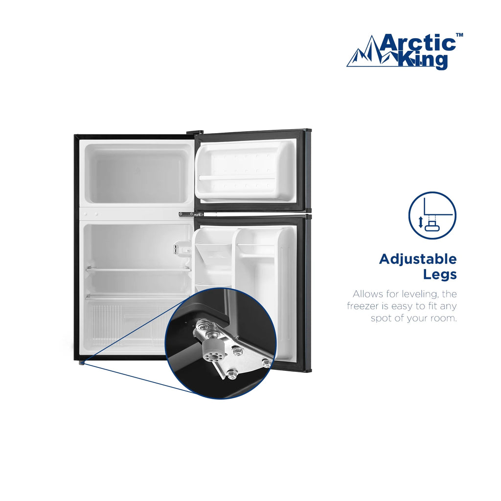 Arctic King 3.2 Cu ft Two Door Mini Fridge with Freezer, Stainless Steel, E-Star