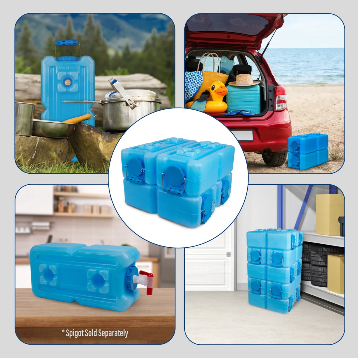 WaterBrick Stackable 3.5 Gallon Blue Water & Food Storage Container - 4 Pack