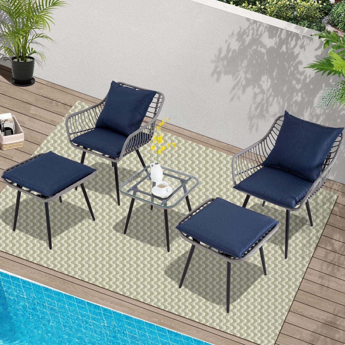 2026 NewAinfox 3-Piece Steel Outdoor Bistro Sets with Metal Chairs and Glass Top Table, Beige