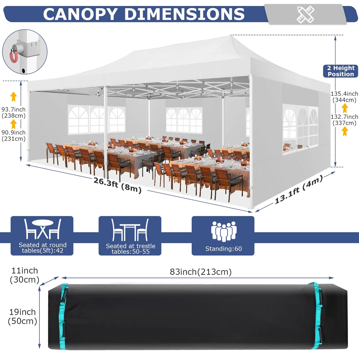 COBIZI 13x26 Heavy Duty Commercial Canopy Tent,Easy Pop Up Party Tent Gazebo,Outdoor Portable Party Canopy,Extra-large Size Space For Outside Wedding Gathering Activities,Waterproof&UPF 50+,White