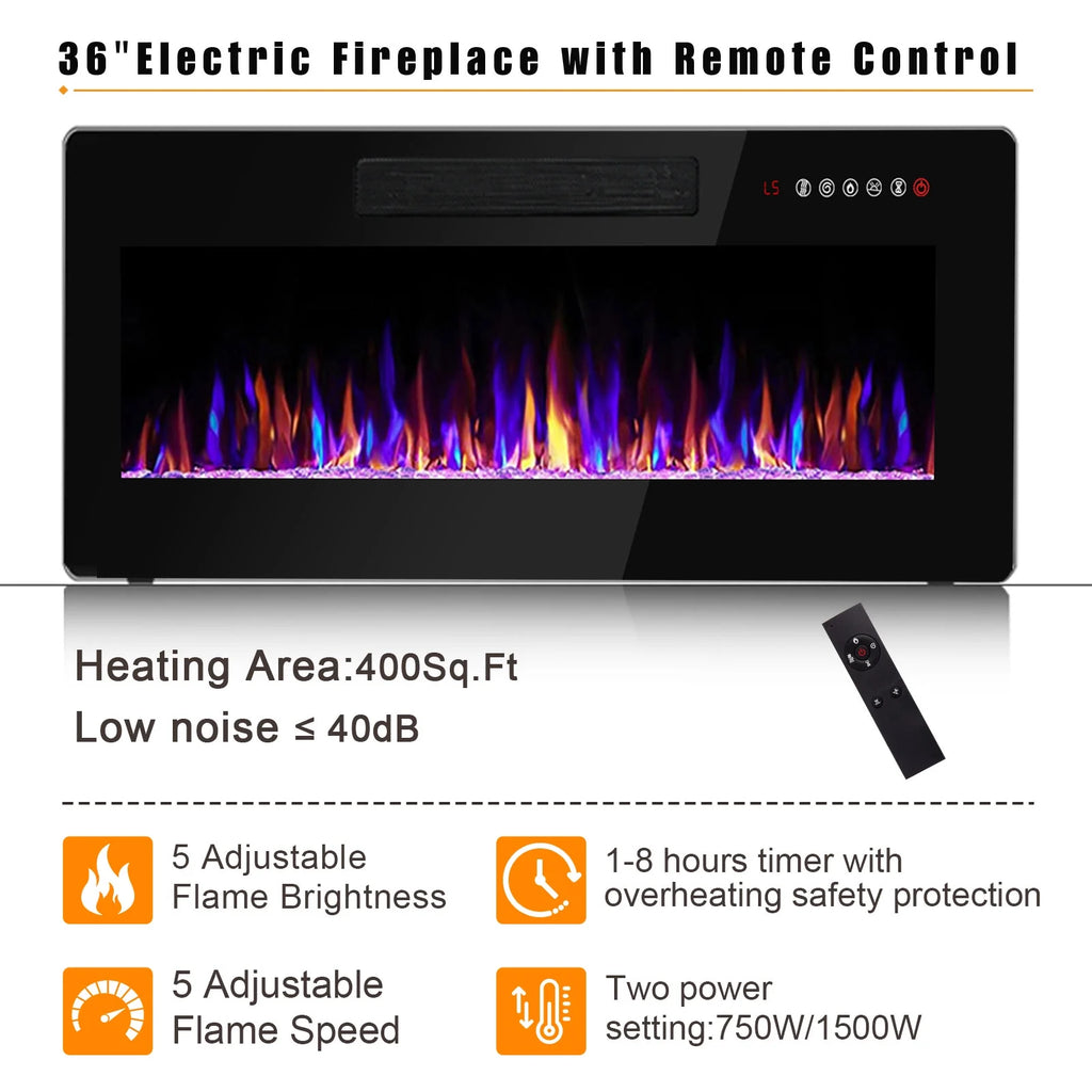Waleaf Fireplace TV Stand with 18'' Fireplace for TVs up to 65 inch, Two Adjustable Glass Shelves