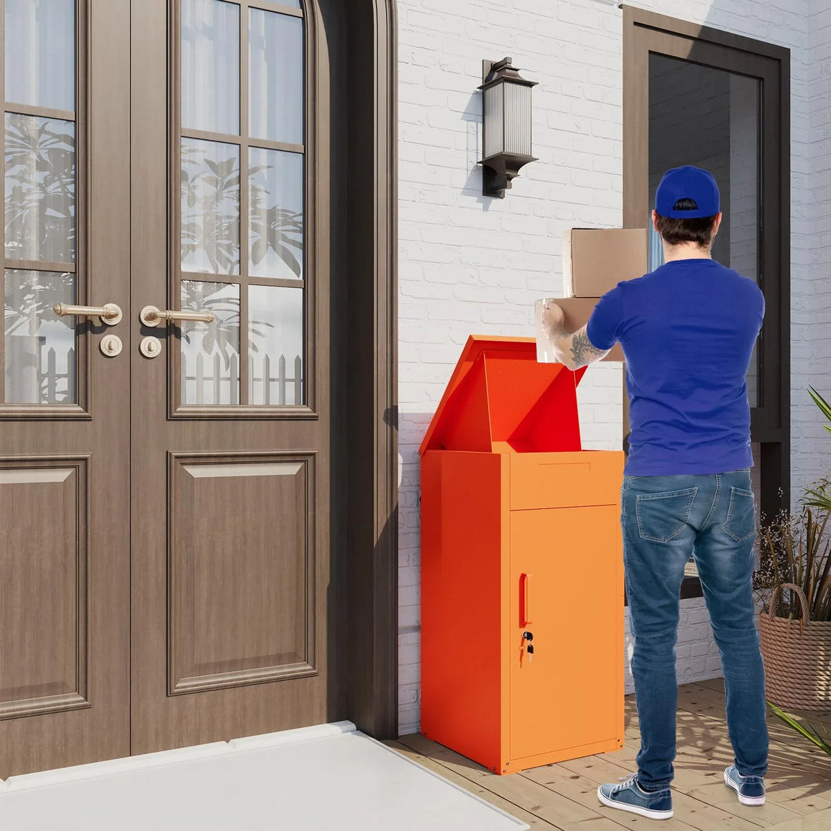 2026 NewAECOJOY Package Delivery Boxes for Outside Parcel Drop Box Outdoor Storage Box Wall Mounted Express Mail Package Delivery Box 17" x 16" x 38.3" Black