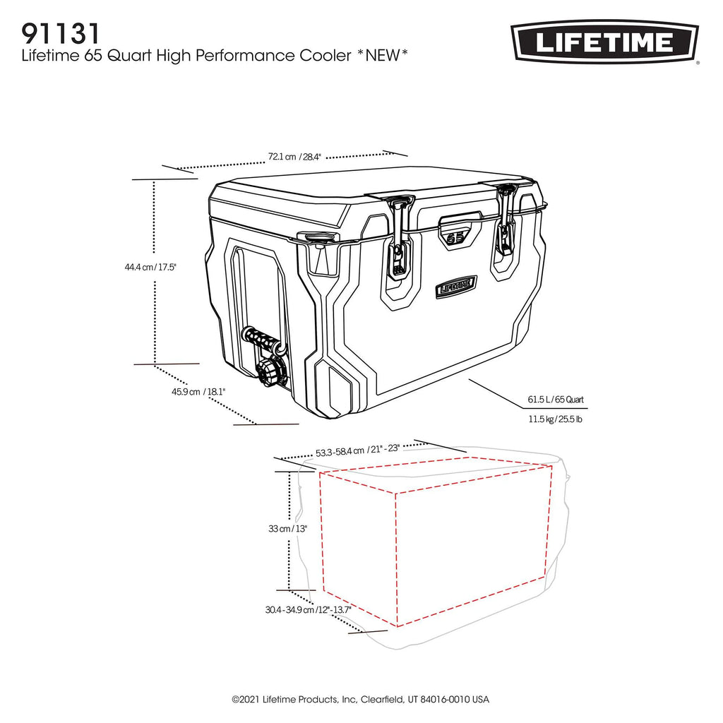 Lifetime 65 qt Bear-Resistant Camping Cooler, Premium High Performance, Ice Retention, Hard Cooler, 75 Can Capacity, Arctic White (90997)