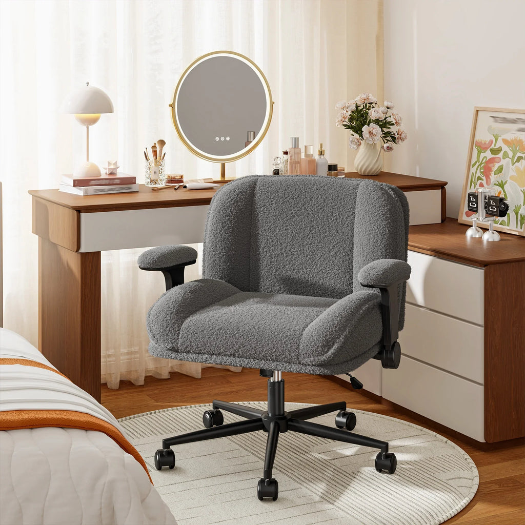 2026 NewRomorgniz Criss Cross Chair with Adjustable Arms & Lumbar Support Office Chair with Reclining Back, Thick Cushion & Wheels for Office, Gaming, Reading, Vanity, Off-White