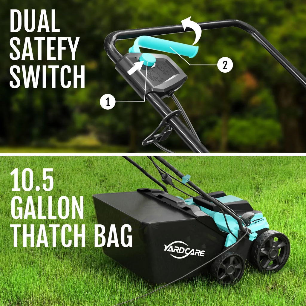 2026 New2-in-1 Scarifier and Dethatcher – Deep Soil Revitalization with High-Torque Motor, Adjustable Depth Control, Dual Safety Switch & Removable 10.5-Gallon Thatch Bag