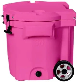 30 Quart Wheeled Hard Cooler Insulated Portable Ice Chest Box Durable, All-Terrain Rolling Cooler for Beach, Drink, Beverage, Boating, Fishing, Camping, and Outdoor Activities