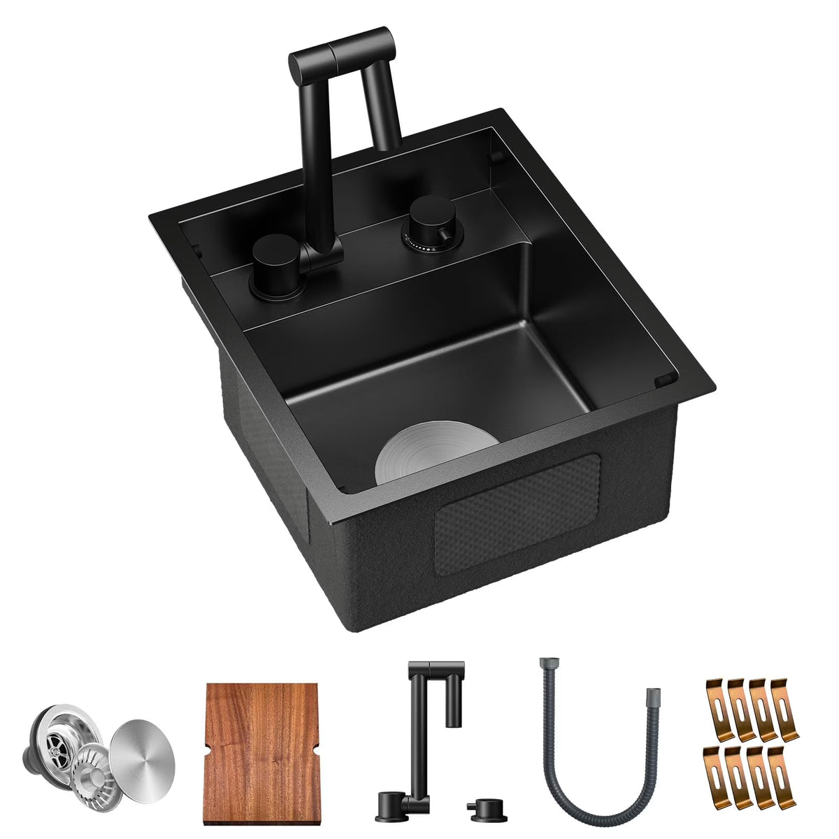 2026 NewTORVA RV Kitchen Sink, 13 x 15 x 7 Inch Undermount Bar Sink 16 Gauge Stainless Steel Single Bowl Sink with Foldable Faucet Cutting Board, Dark Grey