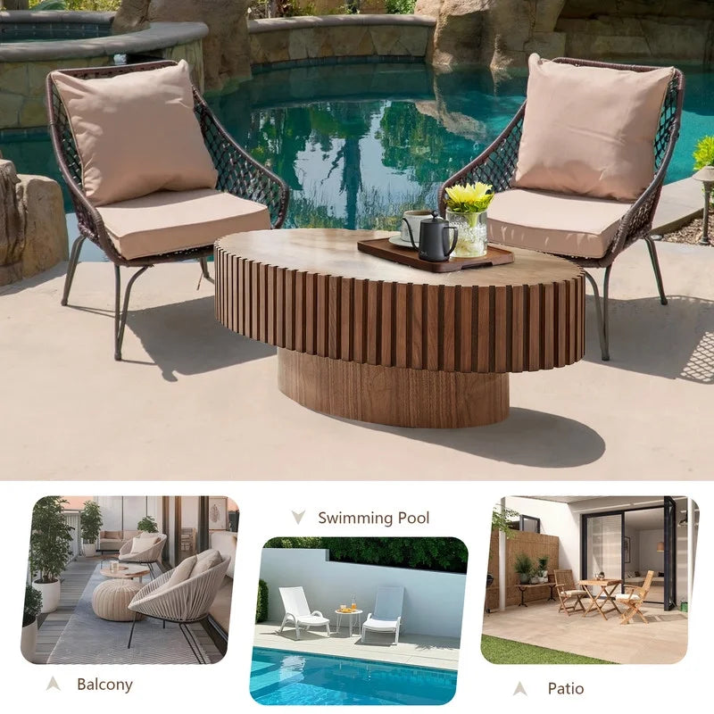 2026 NewFFH 43.7 inch Oval Coffee Table for Living Room,Handcraft Rustic Corner Coffee Table Nature Wood Relief Sturdy Pedestal for Apartmen,Side Table Centre Table,Nature Wood