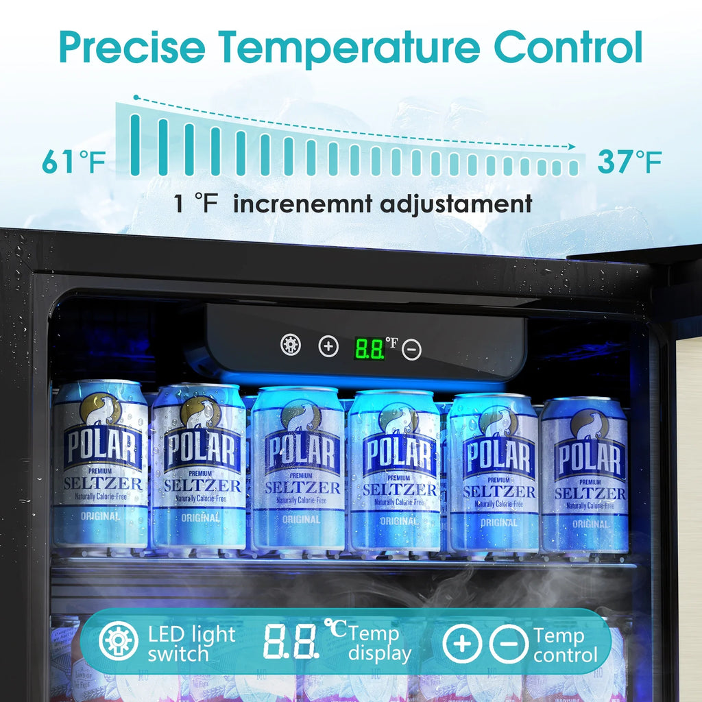 2026 NewQunler 130 Can Beverage Cooler Refrigerator with Glass Door for Beer Soda Water, Drink Fridge for Home Bar, Silver