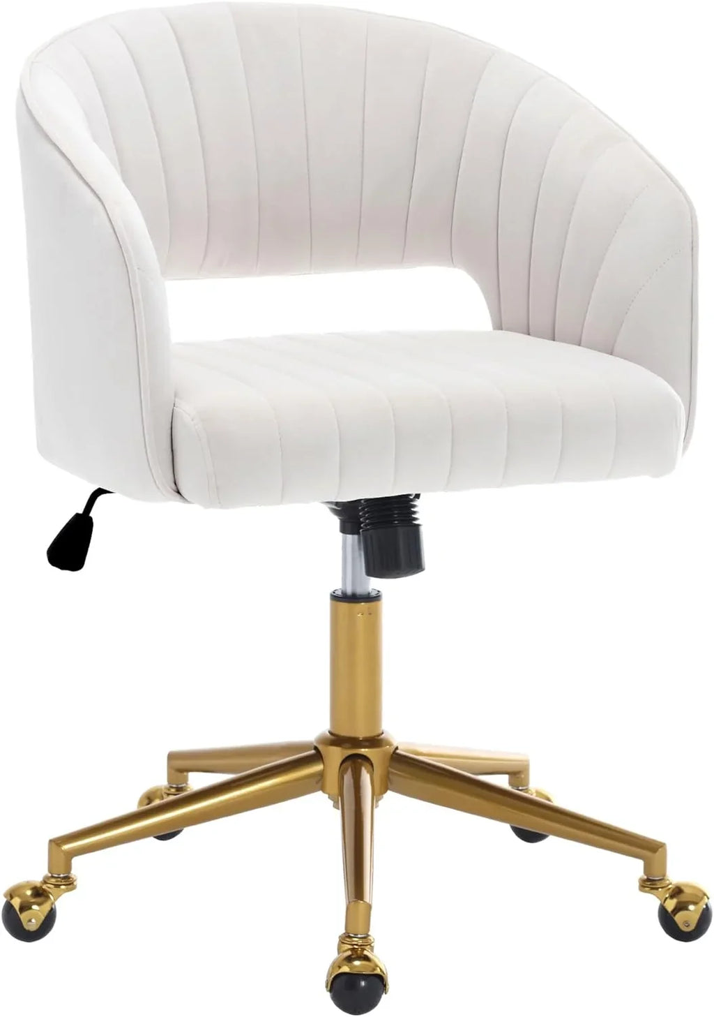 2026 NewHome Office Swivel Desk Chair, Modern Velvet Vanity Chair, Height Adjustable Armchair with Gold Base, Ergonomic Office Chair for Task Study Computer Room, Beige