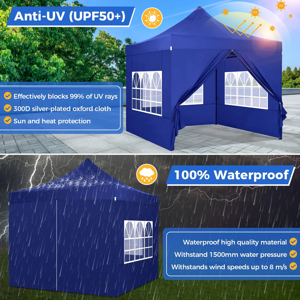 SANOPY 10'x20' Pop Up Canopy Waterproof Folding Tent Outdoor Easy Set-up Instant Tent Heavy Duty Commercial Wedding Party Shelter with 6 Removable Sidewalls, 4 Sandbags, Roller Bag, Black