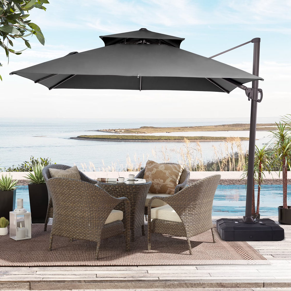 2026 NewPellebant 10 ft. x 10 ft. Square Double Top Patio Cantilever Umbrella, Navy Blue