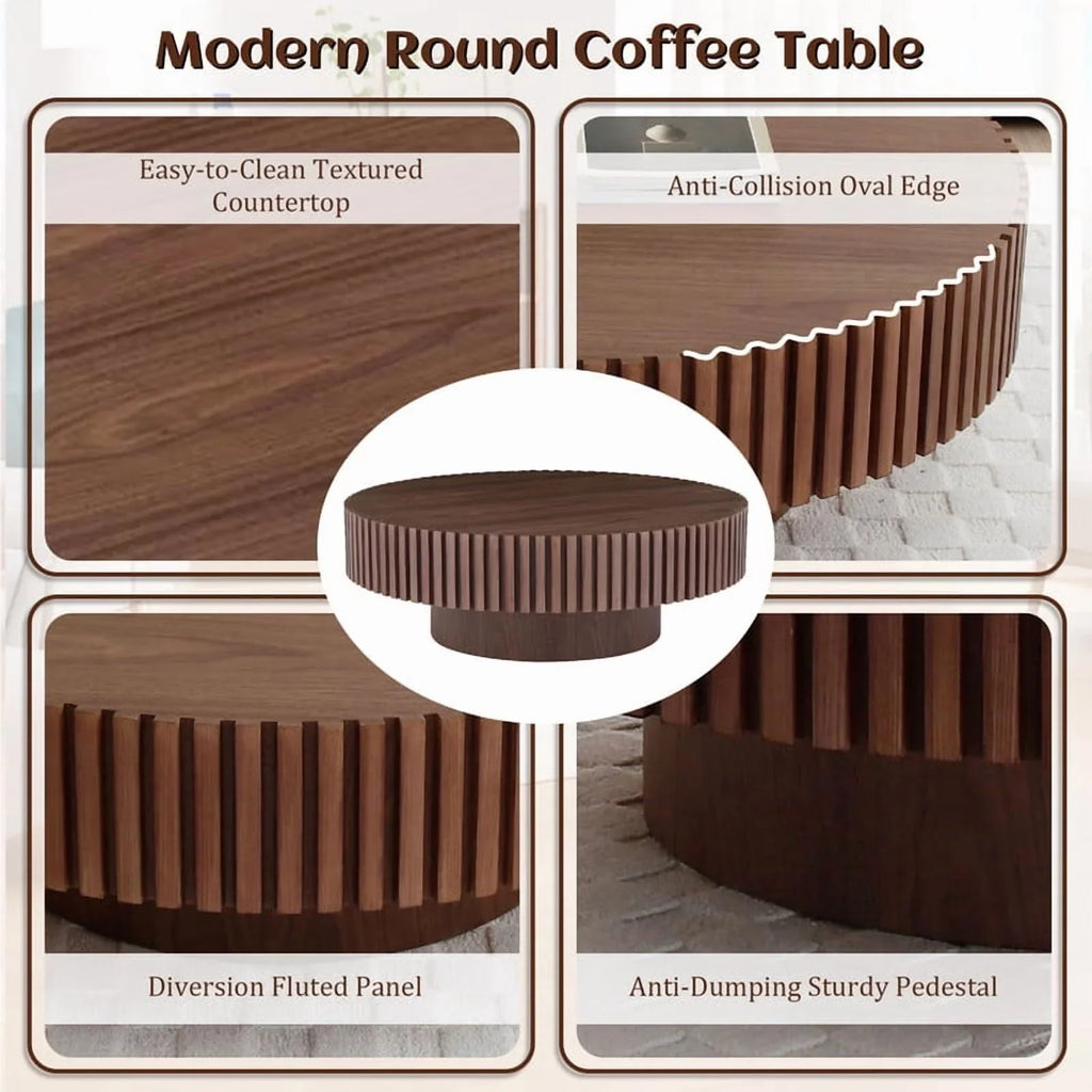 2026 NewFFH 43.7 inch Oval Coffee Table for Living Room,Handcraft Rustic Corner Coffee Table Nature Wood Relief Sturdy Pedestal for Apartmen,Side Table Centre Table,Nature Wood